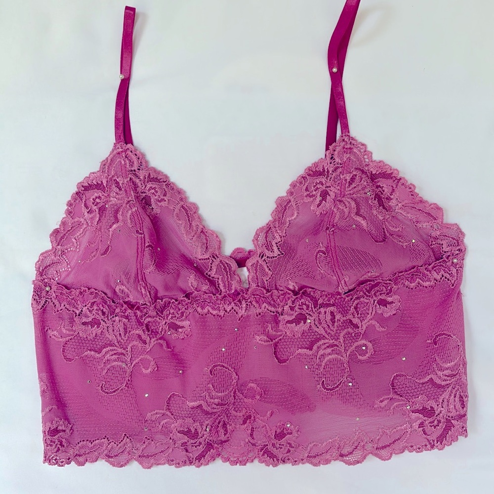 DONNA KARAN VINTAGE 80’s PINK LACE WITH STONES UNDERWEAR TOP SIZE LARGE